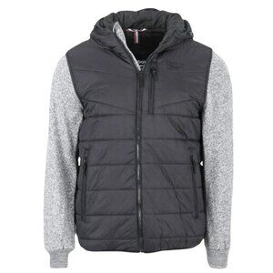 MEN'S Reebok XL Black & Gray Long Sleeve Puffer Vest Hooded Sweatshirt